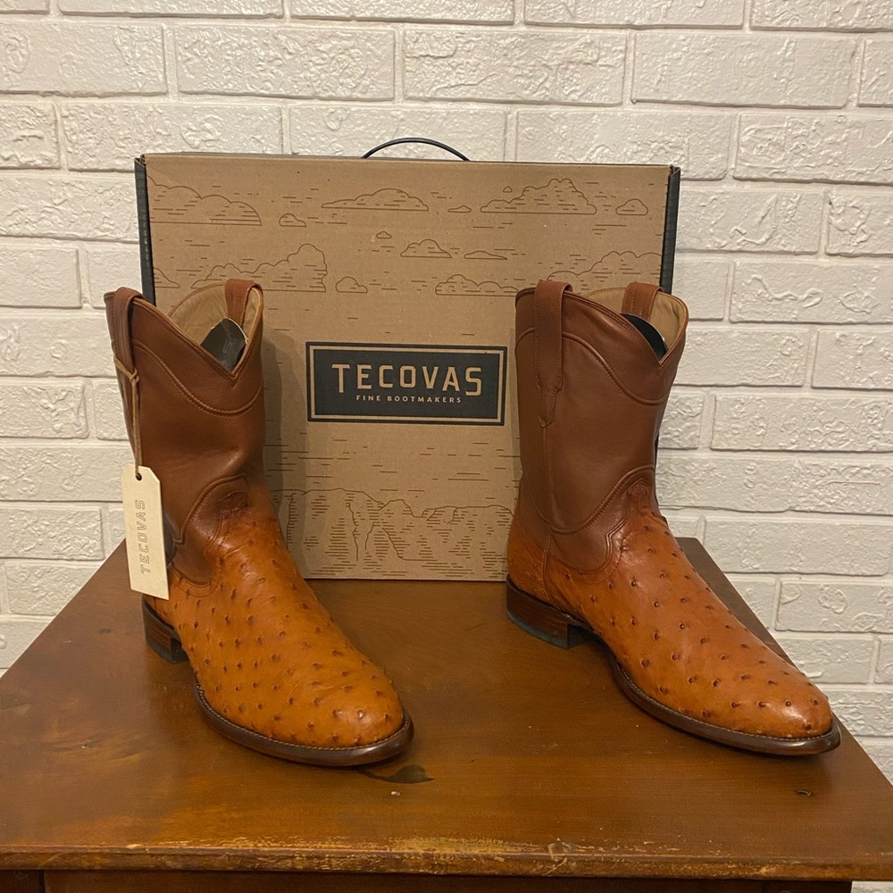 Tecovas, The Duke, Full Quill Ostrich, Pecan, Size: 10EE, New with Tags and Box